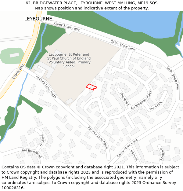 62, BRIDGEWATER PLACE, LEYBOURNE, WEST MALLING, ME19 5QS: Location map and indicative extent of plot