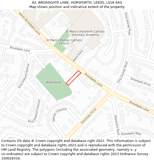 62, BROADGATE LANE, HORSFORTH, LEEDS, LS18 4AG: Location map and indicative extent of plot