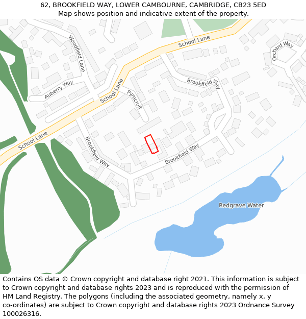 62, BROOKFIELD WAY, LOWER CAMBOURNE, CAMBRIDGE, CB23 5ED: Location map and indicative extent of plot