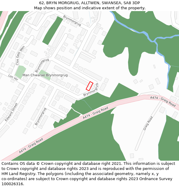 62, BRYN MORGRUG, ALLTWEN, SWANSEA, SA8 3DP: Location map and indicative extent of plot