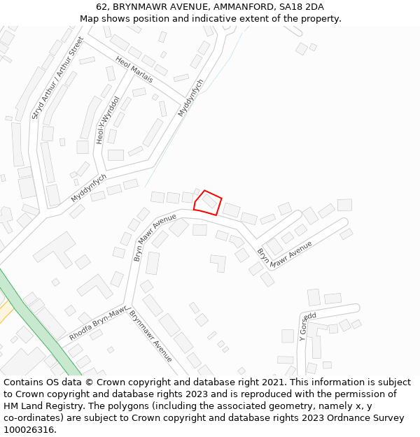 62, BRYNMAWR AVENUE, AMMANFORD, SA18 2DA: Location map and indicative extent of plot