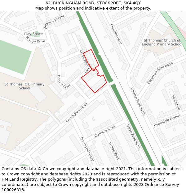 62, BUCKINGHAM ROAD, STOCKPORT, SK4 4QY: Location map and indicative extent of plot