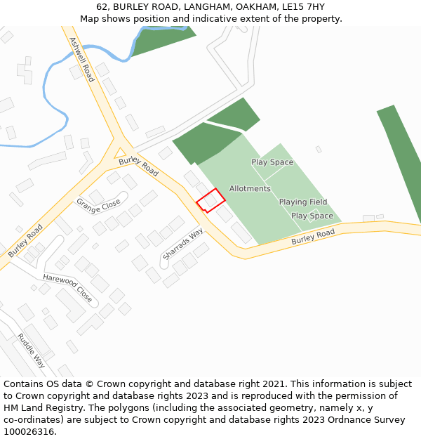62, BURLEY ROAD, LANGHAM, OAKHAM, LE15 7HY: Location map and indicative extent of plot