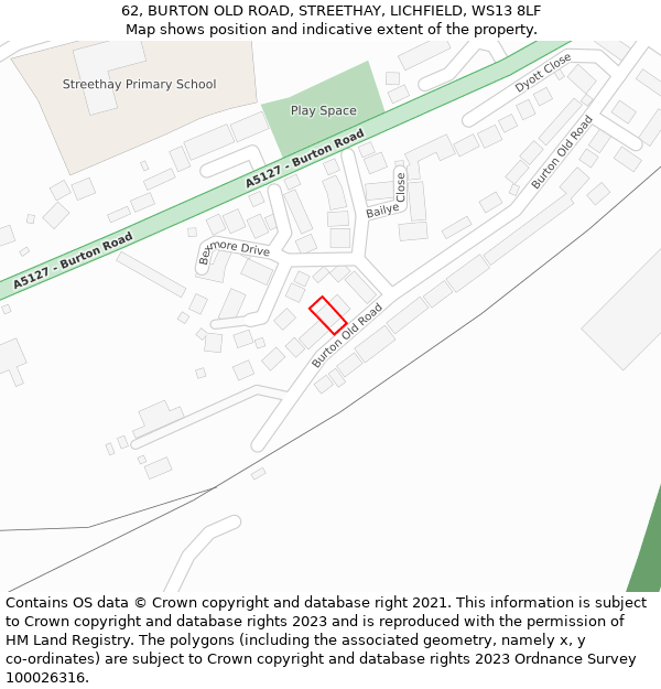 62, BURTON OLD ROAD, STREETHAY, LICHFIELD, WS13 8LF: Location map and indicative extent of plot