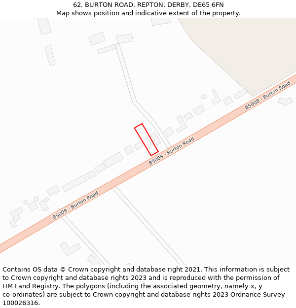 62, BURTON ROAD, REPTON, DERBY, DE65 6FN: Location map and indicative extent of plot