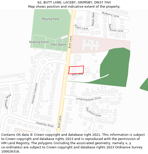 62, BUTT LANE, LACEBY, GRIMSBY, DN37 7AH: Location map and indicative extent of plot