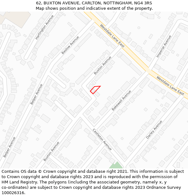 62, BUXTON AVENUE, CARLTON, NOTTINGHAM, NG4 3RS: Location map and indicative extent of plot
