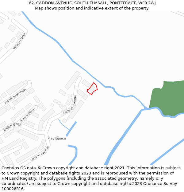 62, CADDON AVENUE, SOUTH ELMSALL, PONTEFRACT, WF9 2WJ: Location map and indicative extent of plot