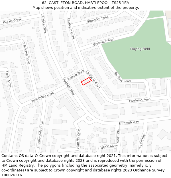62, CASTLETON ROAD, HARTLEPOOL, TS25 1EA: Location map and indicative extent of plot
