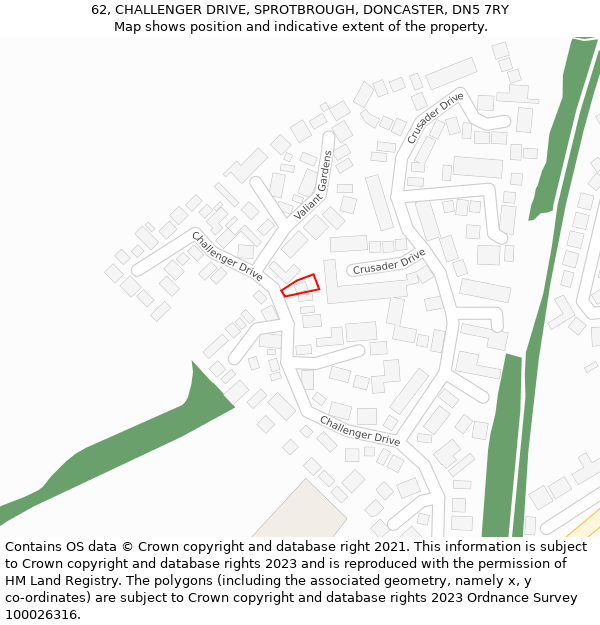 62, CHALLENGER DRIVE, SPROTBROUGH, DONCASTER, DN5 7RY: Location map and indicative extent of plot