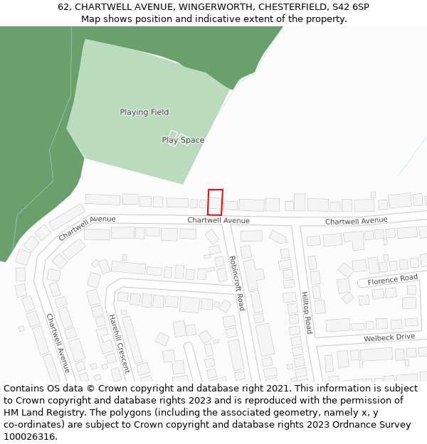 62, CHARTWELL AVENUE, WINGERWORTH, CHESTERFIELD, S42 6SP: Location map and indicative extent of plot
