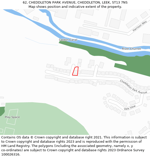 62, CHEDDLETON PARK AVENUE, CHEDDLETON, LEEK, ST13 7NS: Location map and indicative extent of plot