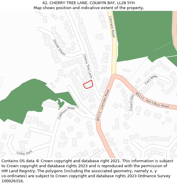 62, CHERRY TREE LANE, COLWYN BAY, LL28 5YH: Location map and indicative extent of plot