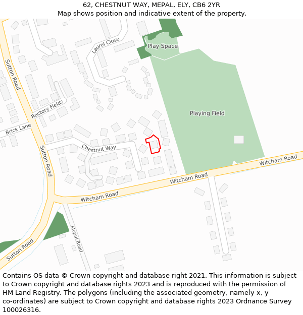 62, CHESTNUT WAY, MEPAL, ELY, CB6 2YR: Location map and indicative extent of plot