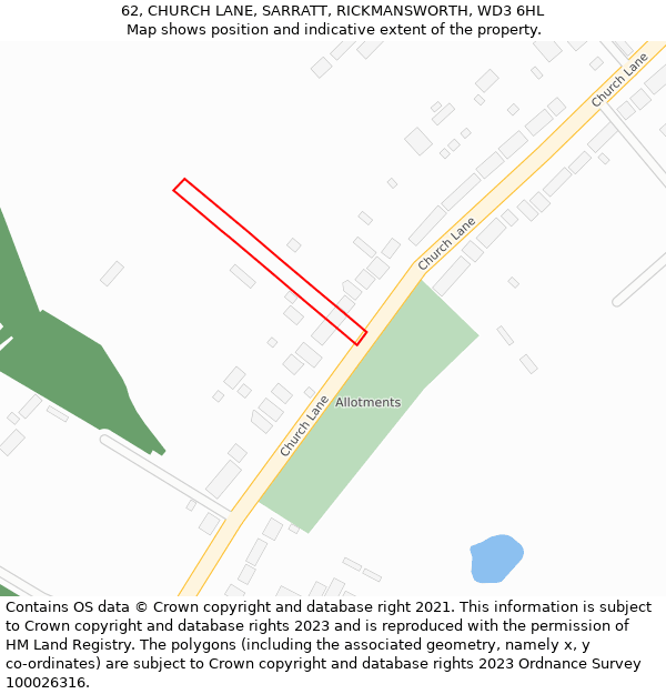 62, CHURCH LANE, SARRATT, RICKMANSWORTH, WD3 6HL: Location map and indicative extent of plot