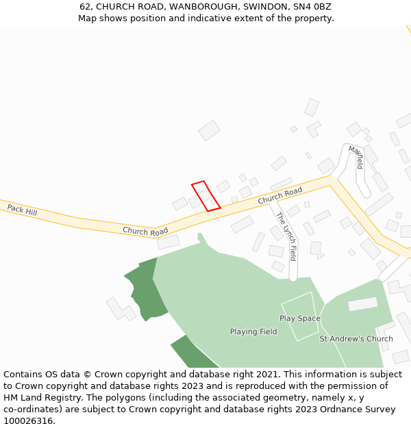 62, CHURCH ROAD, WANBOROUGH, SWINDON, SN4 0BZ: Location map and indicative extent of plot