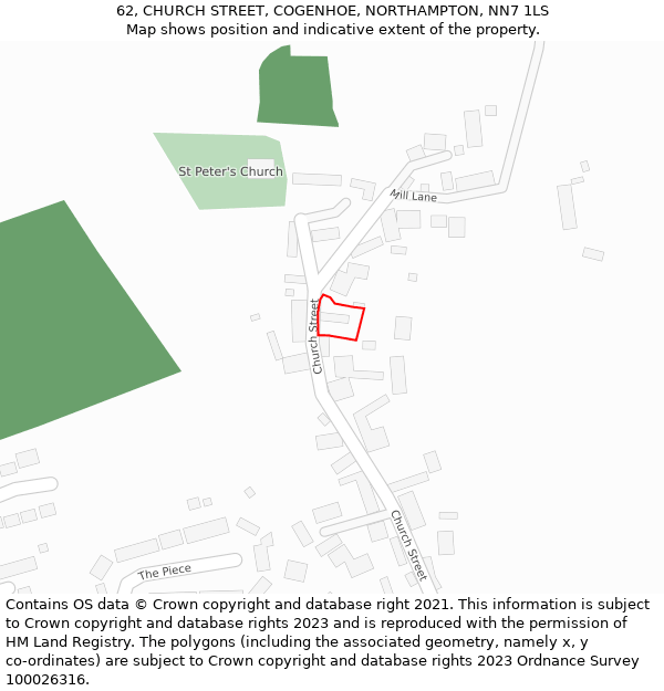 62, CHURCH STREET, COGENHOE, NORTHAMPTON, NN7 1LS: Location map and indicative extent of plot