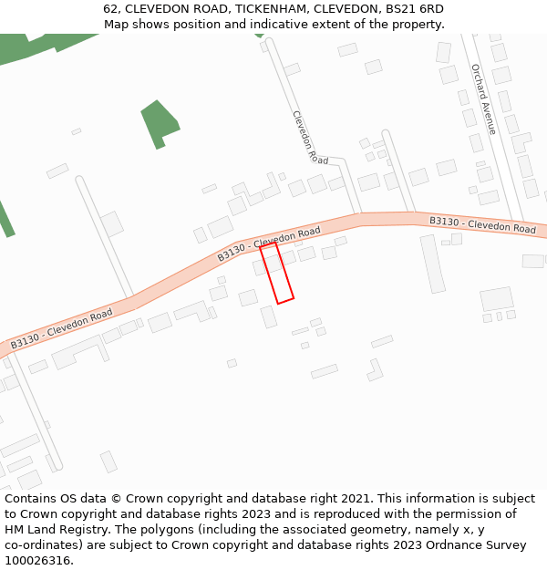 62, CLEVEDON ROAD, TICKENHAM, CLEVEDON, BS21 6RD: Location map and indicative extent of plot