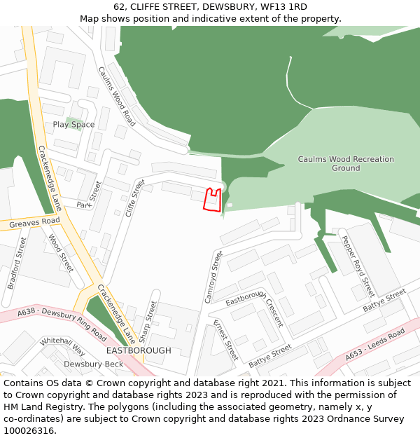 62, CLIFFE STREET, DEWSBURY, WF13 1RD: Location map and indicative extent of plot