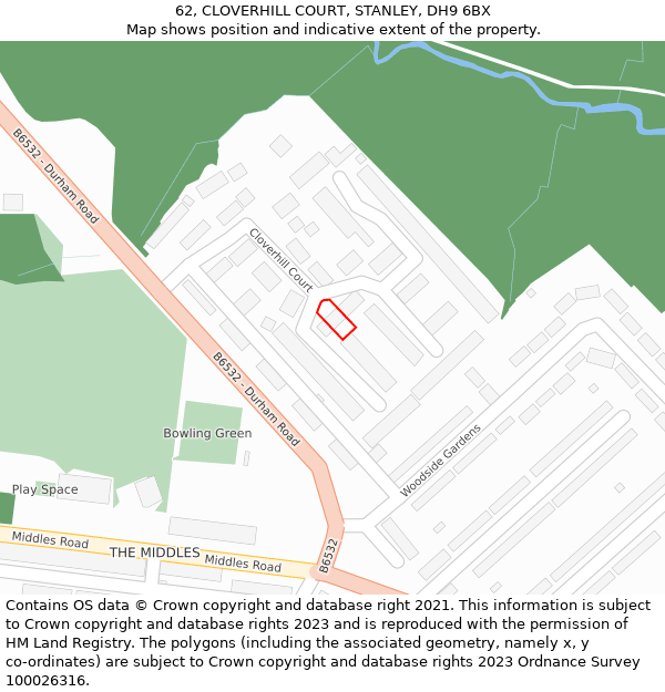 62, CLOVERHILL COURT, STANLEY, DH9 6BX: Location map and indicative extent of plot