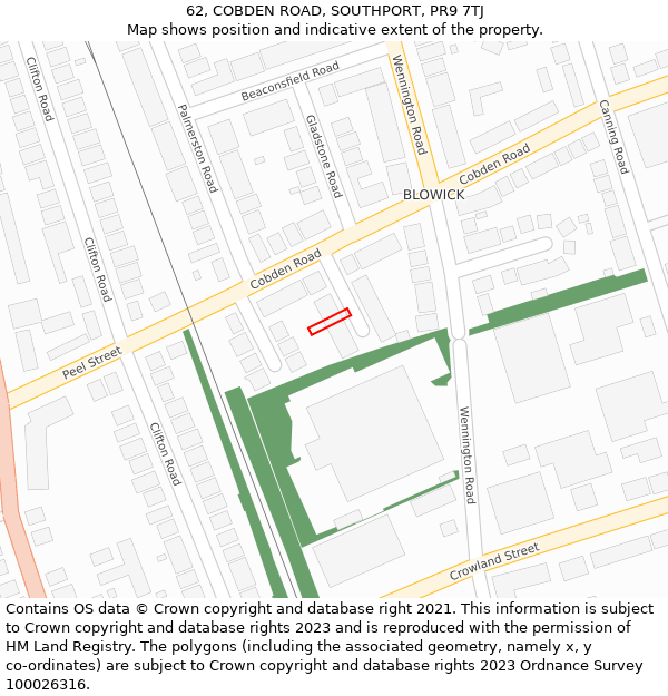 62, COBDEN ROAD, SOUTHPORT, PR9 7TJ: Location map and indicative extent of plot