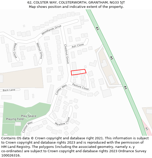 62, COLSTER WAY, COLSTERWORTH, GRANTHAM, NG33 5JT: Location map and indicative extent of plot