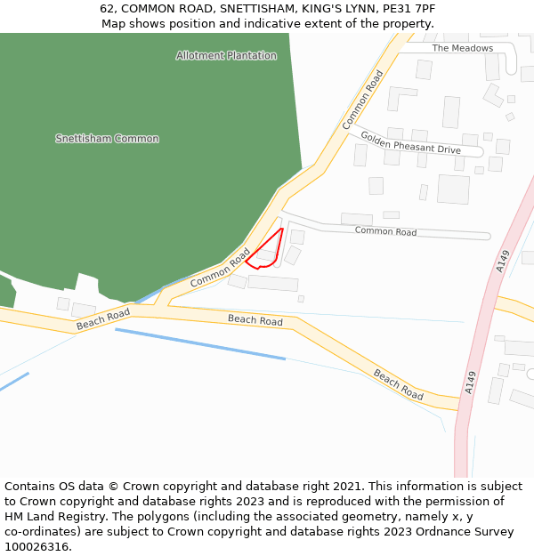 62, COMMON ROAD, SNETTISHAM, KING'S LYNN, PE31 7PF: Location map and indicative extent of plot