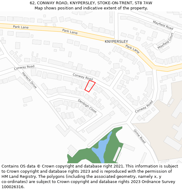 62, CONWAY ROAD, KNYPERSLEY, STOKE-ON-TRENT, ST8 7AW: Location map and indicative extent of plot