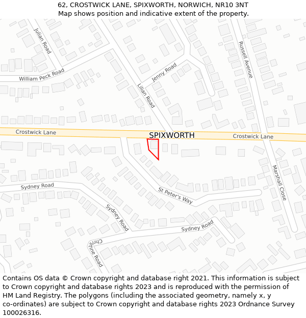 62, CROSTWICK LANE, SPIXWORTH, NORWICH, NR10 3NT: Location map and indicative extent of plot