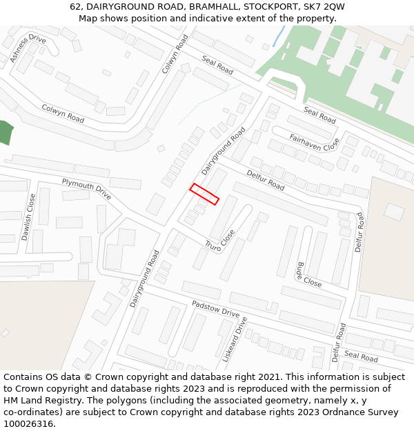 62, DAIRYGROUND ROAD, BRAMHALL, STOCKPORT, SK7 2QW: Location map and indicative extent of plot