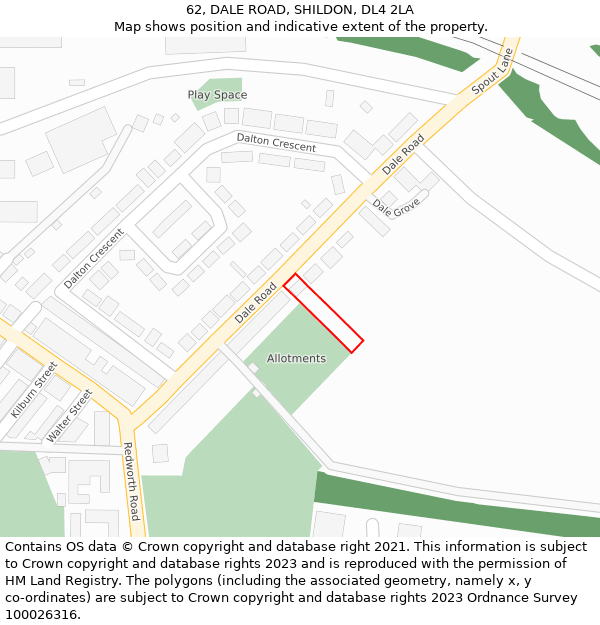 62, DALE ROAD, SHILDON, DL4 2LA: Location map and indicative extent of plot