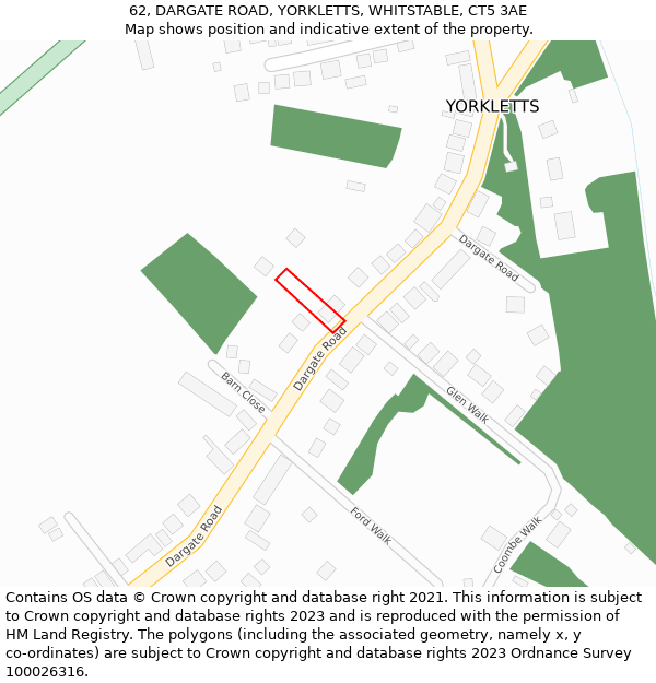 62, DARGATE ROAD, YORKLETTS, WHITSTABLE, CT5 3AE: Location map and indicative extent of plot