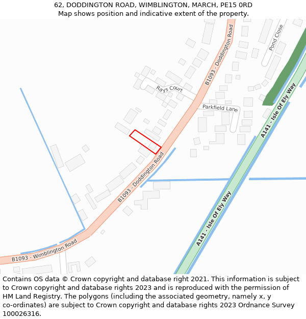 62, DODDINGTON ROAD, WIMBLINGTON, MARCH, PE15 0RD: Location map and indicative extent of plot