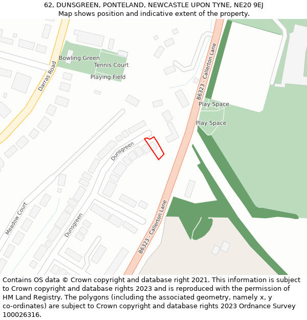 62, DUNSGREEN, PONTELAND, NEWCASTLE UPON TYNE, NE20 9EJ: Location map and indicative extent of plot