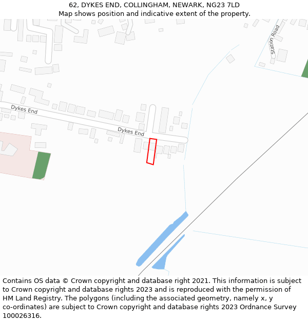 62, DYKES END, COLLINGHAM, NEWARK, NG23 7LD: Location map and indicative extent of plot