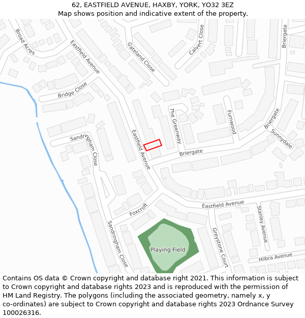 62, EASTFIELD AVENUE, HAXBY, YORK, YO32 3EZ: Location map and indicative extent of plot