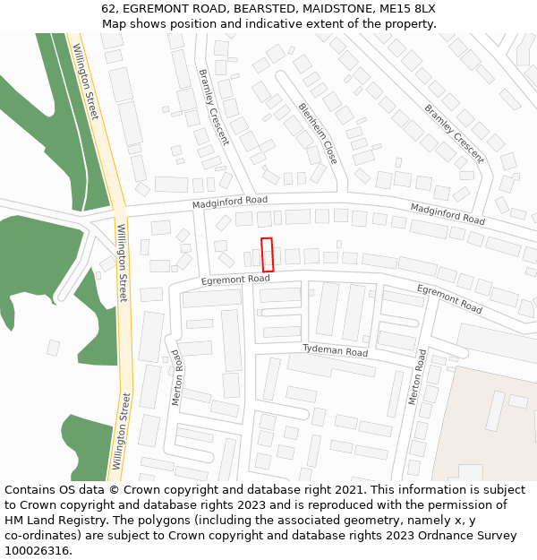 62, EGREMONT ROAD, BEARSTED, MAIDSTONE, ME15 8LX: Location map and indicative extent of plot