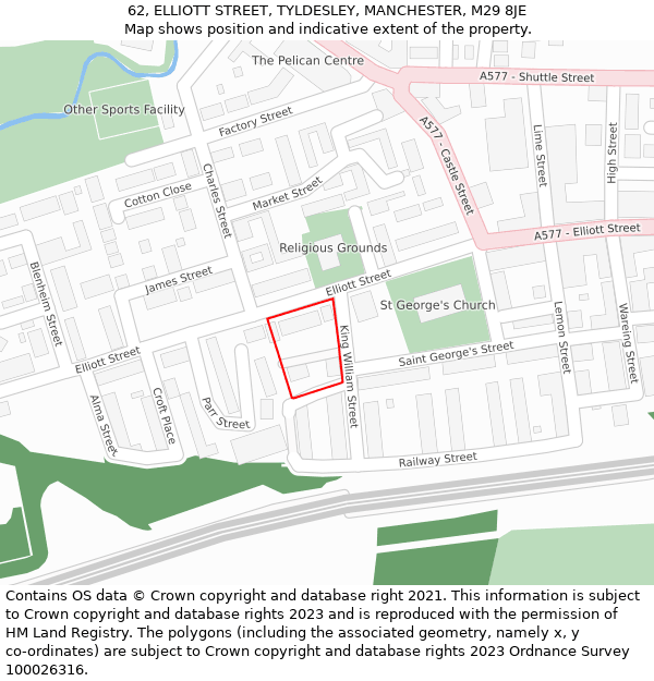 62, ELLIOTT STREET, TYLDESLEY, MANCHESTER, M29 8JE: Location map and indicative extent of plot