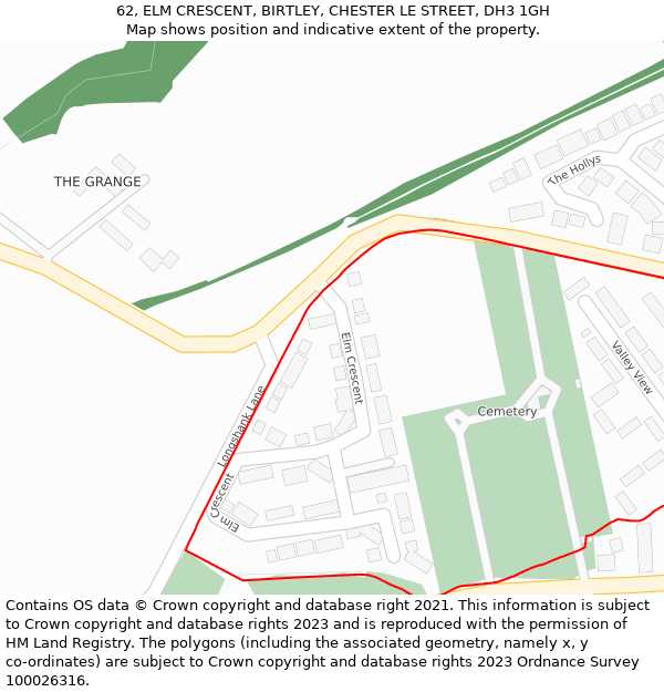 62, ELM CRESCENT, BIRTLEY, CHESTER LE STREET, DH3 1GH: Location map and indicative extent of plot