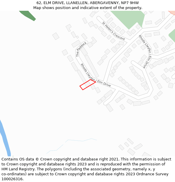 62, ELM DRIVE, LLANELLEN, ABERGAVENNY, NP7 9HW: Location map and indicative extent of plot