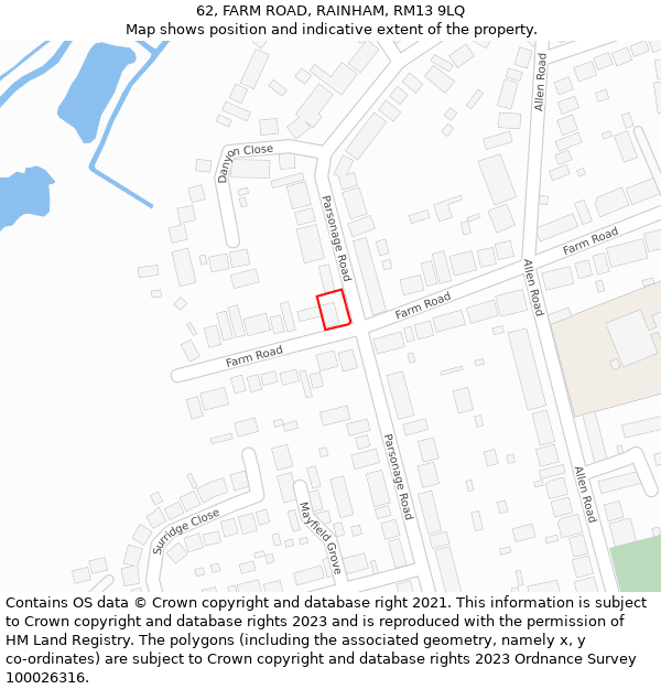 62, FARM ROAD, RAINHAM, RM13 9LQ: Location map and indicative extent of plot