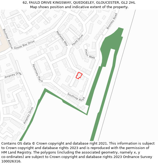 62, FAULD DRIVE KINGSWAY, QUEDGELEY, GLOUCESTER, GL2 2HL: Location map and indicative extent of plot