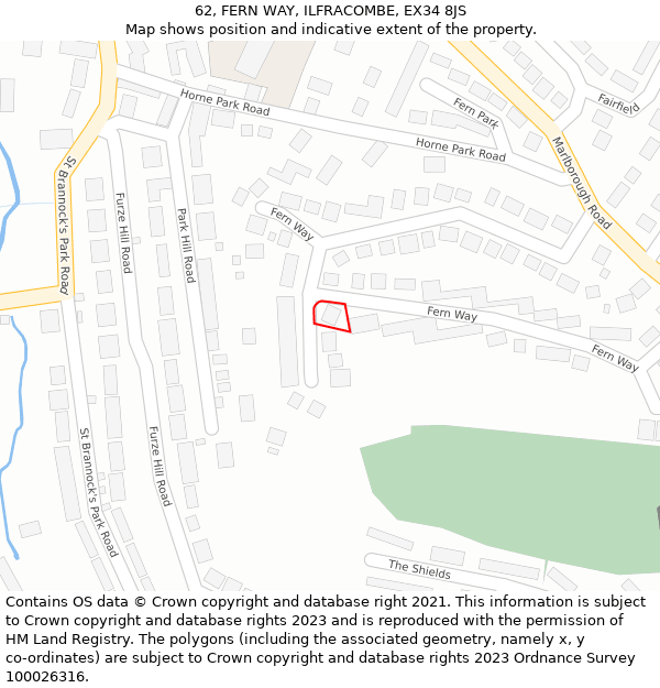 62, FERN WAY, ILFRACOMBE, EX34 8JS: Location map and indicative extent of plot