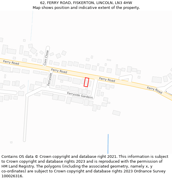 62, FERRY ROAD, FISKERTON, LINCOLN, LN3 4HW: Location map and indicative extent of plot