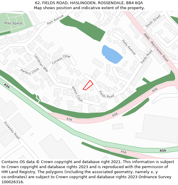 62, FIELDS ROAD, HASLINGDEN, ROSSENDALE, BB4 6QA: Location map and indicative extent of plot