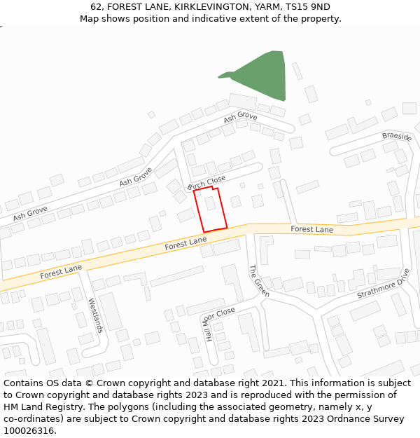 62, FOREST LANE, KIRKLEVINGTON, YARM, TS15 9ND: Location map and indicative extent of plot