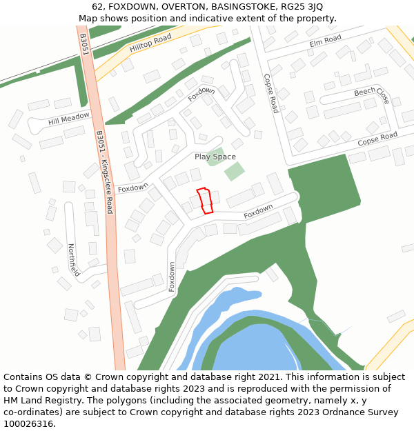 62, FOXDOWN, OVERTON, BASINGSTOKE, RG25 3JQ: Location map and indicative extent of plot