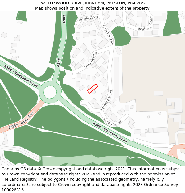62, FOXWOOD DRIVE, KIRKHAM, PRESTON, PR4 2DS: Location map and indicative extent of plot