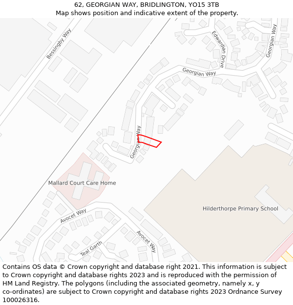 62, GEORGIAN WAY, BRIDLINGTON, YO15 3TB: Location map and indicative extent of plot