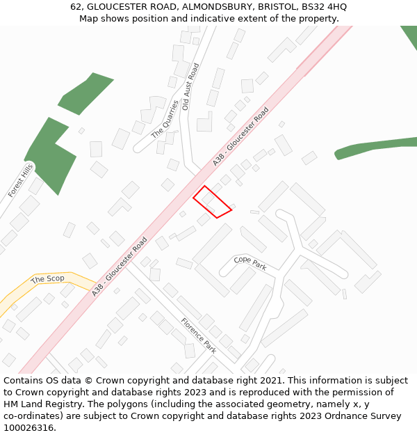 62, GLOUCESTER ROAD, ALMONDSBURY, BRISTOL, BS32 4HQ: Location map and indicative extent of plot